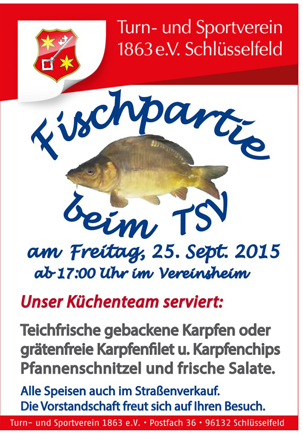 Fischpartie TSV Schlüsselfeld 2015 Vereinsheim