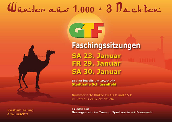 Plakat GTF Sitzung Schlüsselfeld Freitag Samstag Stadthalle Schlüsselfeld 2016 Beginn Vorverkauf