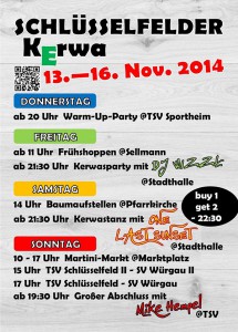 Kirchweih Schlüsselfeld 2014 Plakat hoch Schlüsselfelder Kerwa 2014 Party Gaudi Kerwasburschen und Madli