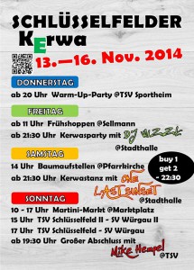 Kirchweih Schlüsselfeld 2014 Plakat hoch Schlüsselfelder Kerwa 2014 Party Gaudi Kerwasburschen und Madli