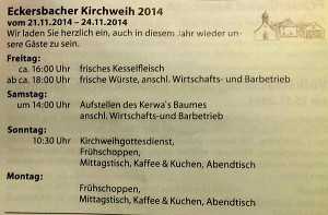 Kirchweih Eckersbach Programm 2014 Kerwa