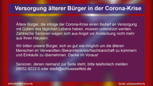 Corona Krise Versorgung älterer Bürger Stadt Schlüsselfeld